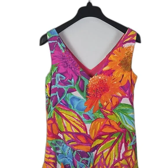 Lauren Ralph Lauren Sleeveless Multi Floral V Neck Shift Cocktail Dress Sz 2 - Picture 5 of 10